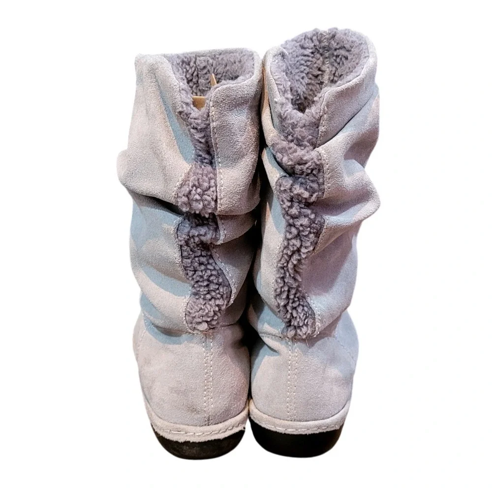 Lands End Gray Suede‎ Lined Slouch Boots 8.5 Casual Winter Warm Vintage Leather